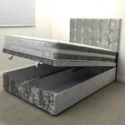 CRUSHED VELVET FABRIC OTTOMAN STORAGE KING SIZE DIVAN BED