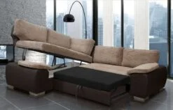 Enzo Sofa Bed Brown Fabric (Open + Storage) Enzo Sofa Bed - Leather or Fabric
