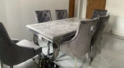Arriana Marble Dining Table + Lion Knocker Chairs Set